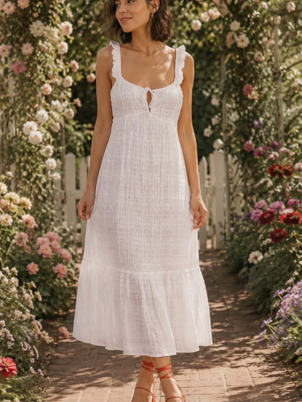 Lovers & Friends Rosine Midi Dress Size XS White Cottagecore Coastal Summer Chic
